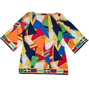 Lauren Ralph Lauren Nautical Sailboat Print Tunic Top | Size M